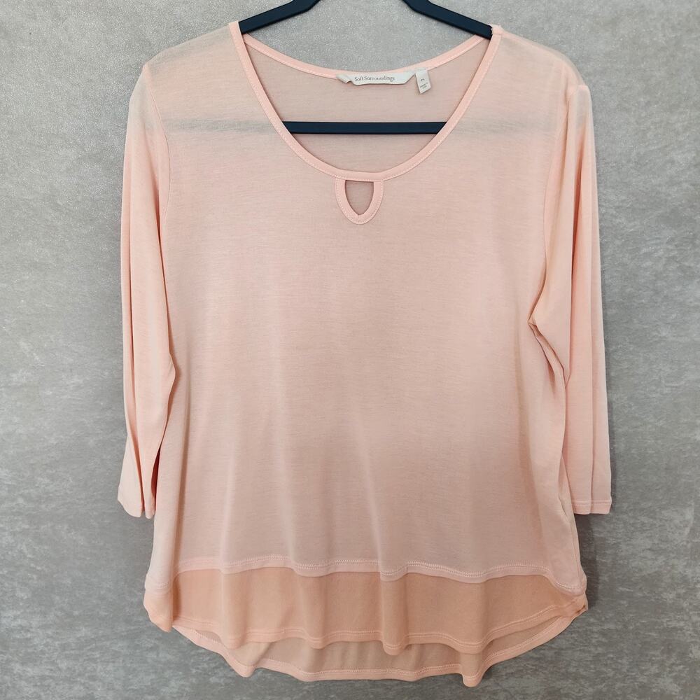 Soft Surroundings MODAL 3/4 Sleeve keyhole Tunic Coral Peach Lightweight SZ: PL